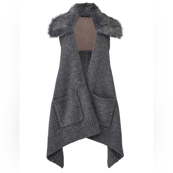 Kaufmanfranco Carbon Faux Fur Vest Knit Gray Boho Festival Sz L - Picture 12 of 13